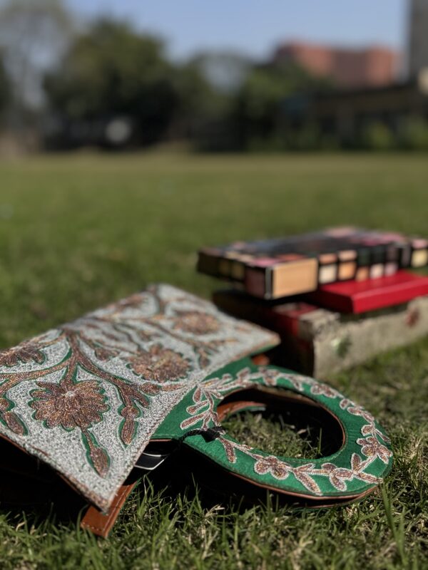 Tilla Embroidered Handbag - Green & Brown - Image 3