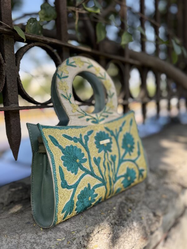 Tilla Embroidered Handbag - Cream & Green - Image 3