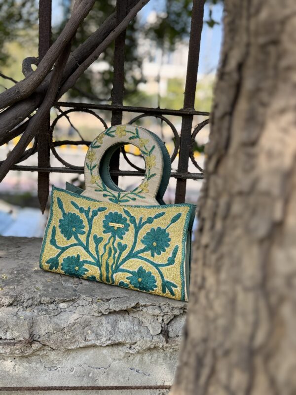 Tilla Embroidered Handbag - Cream & Green