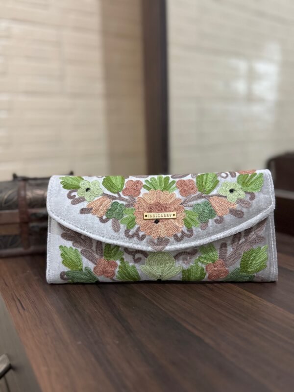 Aari Velvet Wallet - Silver Grey