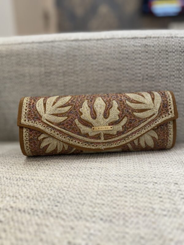Kashmiri Tilla Work Clutch - Light Brown