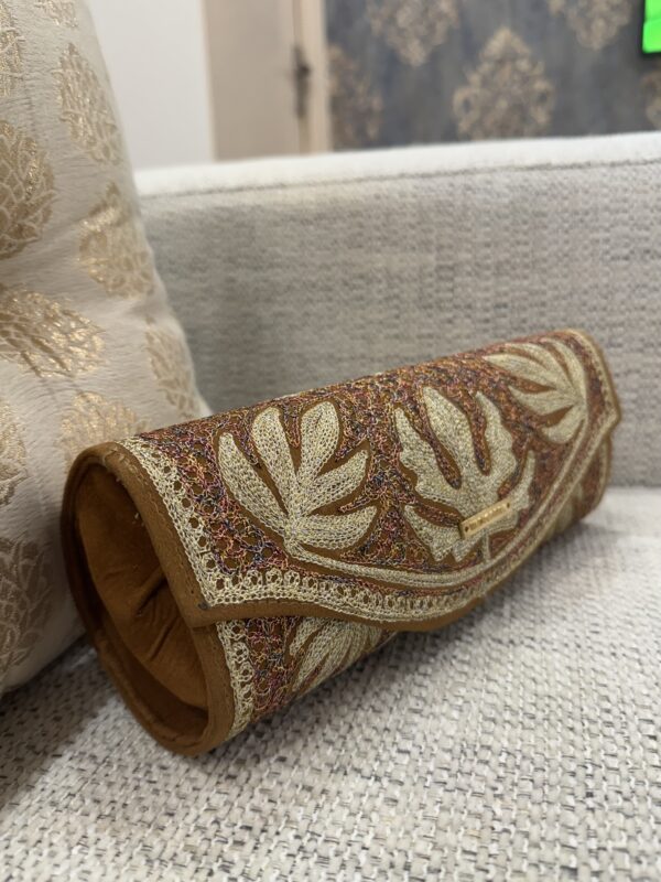 Kashmiri Tilla Work Clutch - Light Brown - Image 2